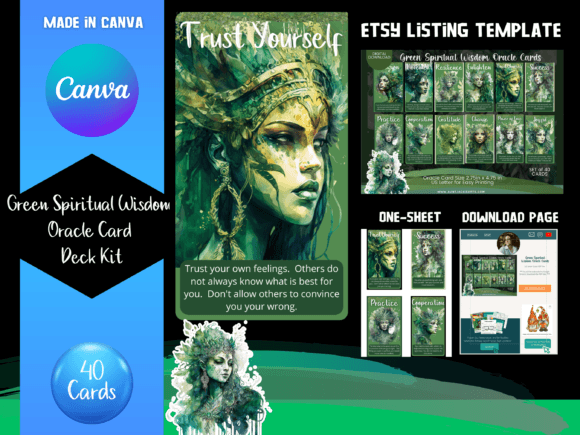 Green Wisdom Oracle Cards Canva Template: A Guide