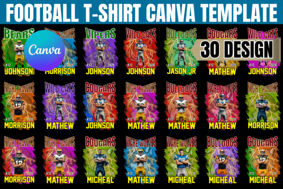 Score Big with 30 Editable Football T-Shirt Canva Templates